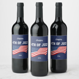 Patriotiska amerikanska flaggan 4 juli vinflaska etikett