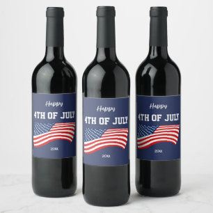Patriotiska amerikanska flaggan 4 juli vinflaska etikett