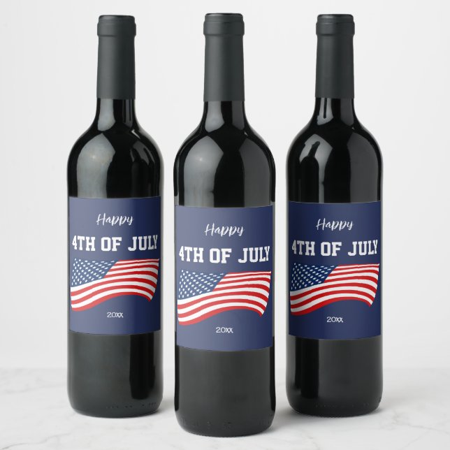 Patriotiska amerikanska flaggan 4 juli vinflaska etikett (Flaskor)