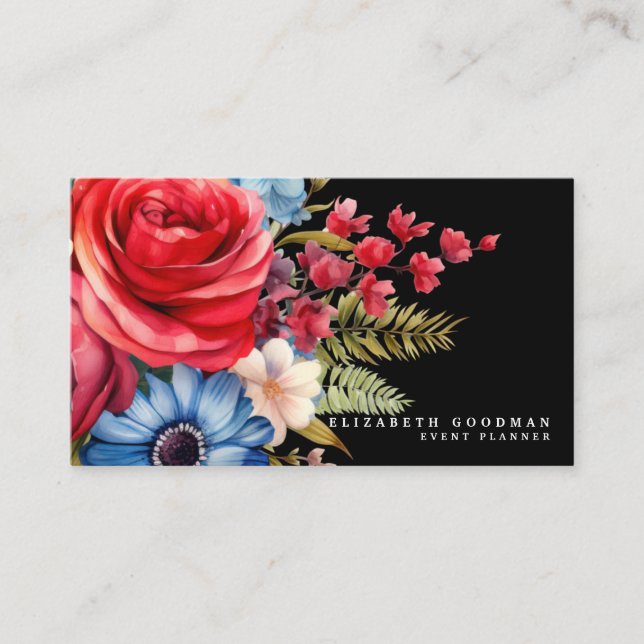Patriotiska amerikanska flaggans blomsterkort visitkort (Framsida)