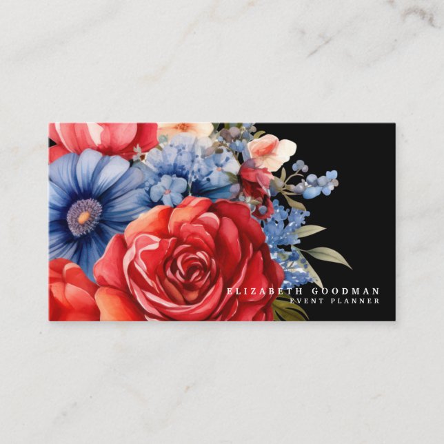 Patriotiska amerikanska flaggans blomsterkort visitkort (Framsida)