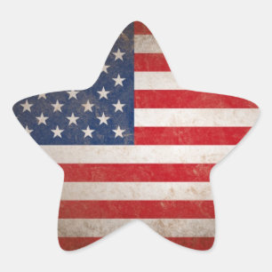 Patriotiska amerikanska flagganvintagestjärnor & stjärnformat klistermärke