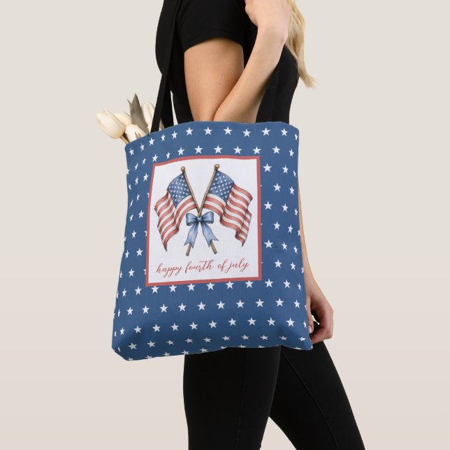 Patriotiska amerikanska flaggor fjärde juli tygkasse (Närbild)