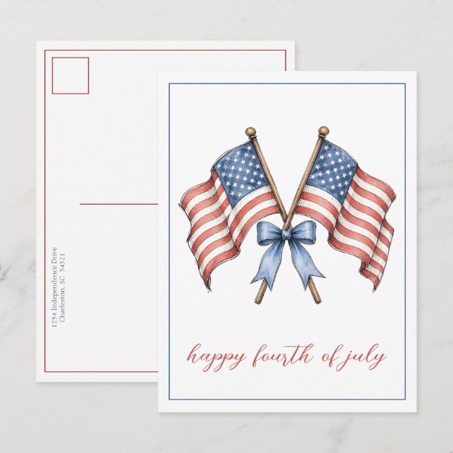 Patriotiska amerikanska flaggor fjärde juli vykort (Fram/baksida)
