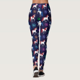 Patriotiska amerikanska Rött vitt blått universite Leggings
