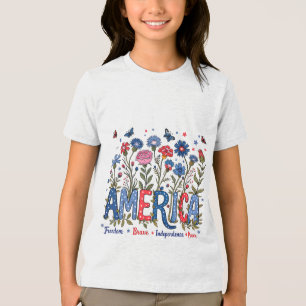 Patriotiska amerikanska vildblommor fjärde juli US T Shirt