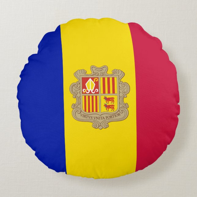 Patriotiska Andorraflaggan Rund Kudde (Framsidan)