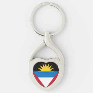 Patriotiska Antigua och Barbuda flagga Twisted Heart Silverfärgad Nyckelring