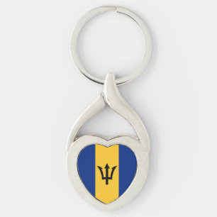 Patriotiska Barbadosflaggan Twisted Heart Silverfärgad Nyckelring
