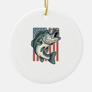 Patriotiska Bassfiske Solglasögon Vintage Vektor D Julgransprydnad Keramik