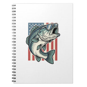 Patriotiska Bassfiskesolglasögon Vintage Vector D Anteckningsbok