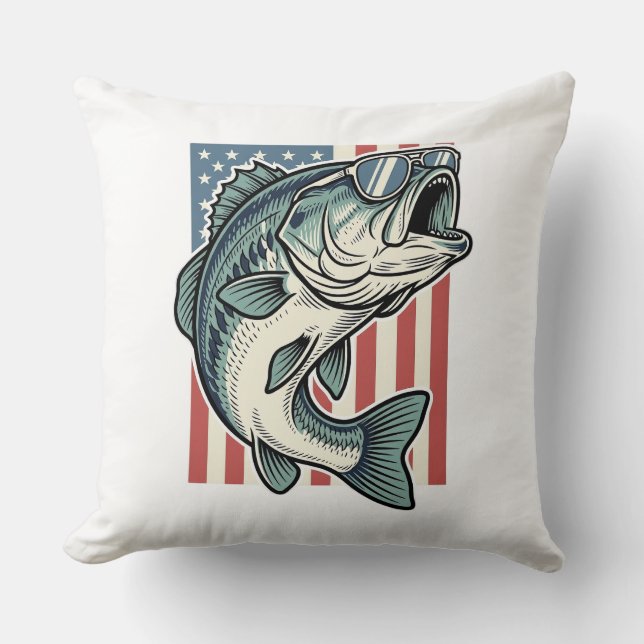 Patriotiska Bassfiskesolglasögon Vintage Vector D Kudde (Framsida)