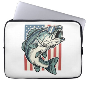Patriotiska Bassfiskesolglasögon Vintage Vector D Laptop Fodral