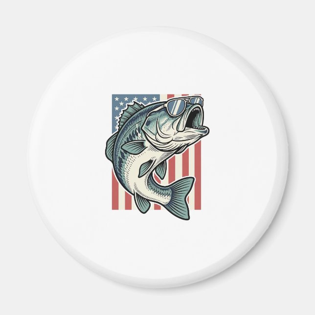 Patriotiska Bassfiskesolglasögon Vintage Vector D Magnet (Framsidan)