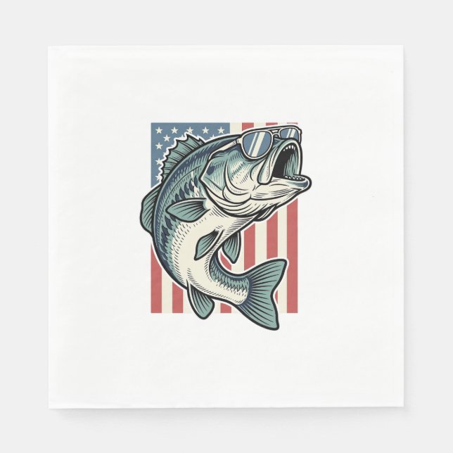 Patriotiska Bassfiskesolglasögon Vintage Vector D Pappersservett (Framsidan)