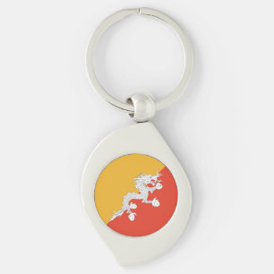 Patriotiska Bhutans flagga Swirl Silverfärgad Nyckelring