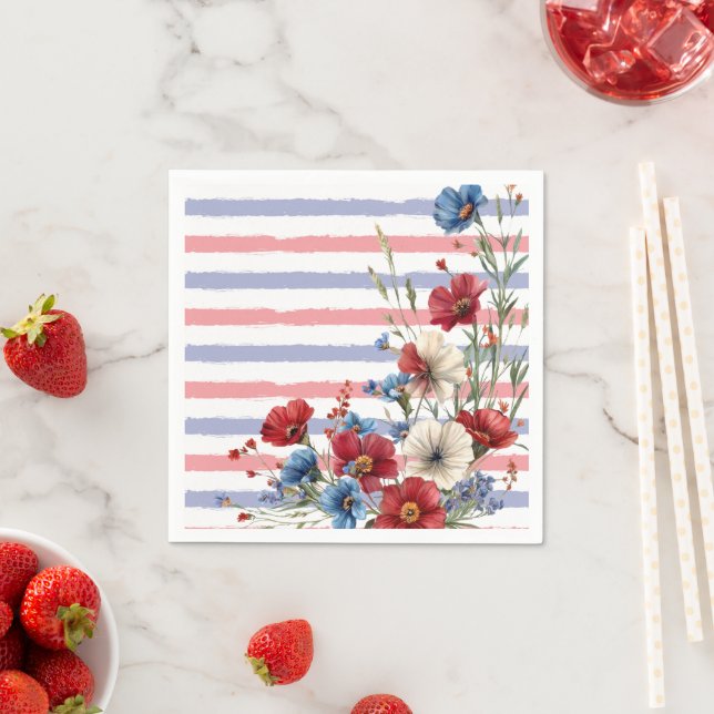 Patriotiska blommiga och randiga pappersservetter  (Insitu)