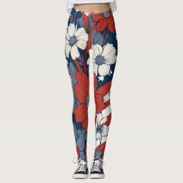 Patriotiska blomstermönstrade Leggings för 4:e jul