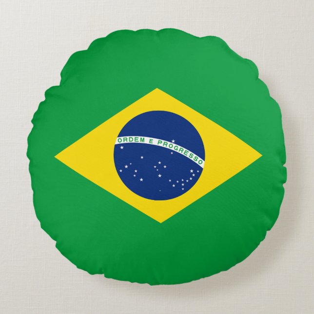 Patriotiska Brasilianska flaggan Rund Kudde (Framsidan)