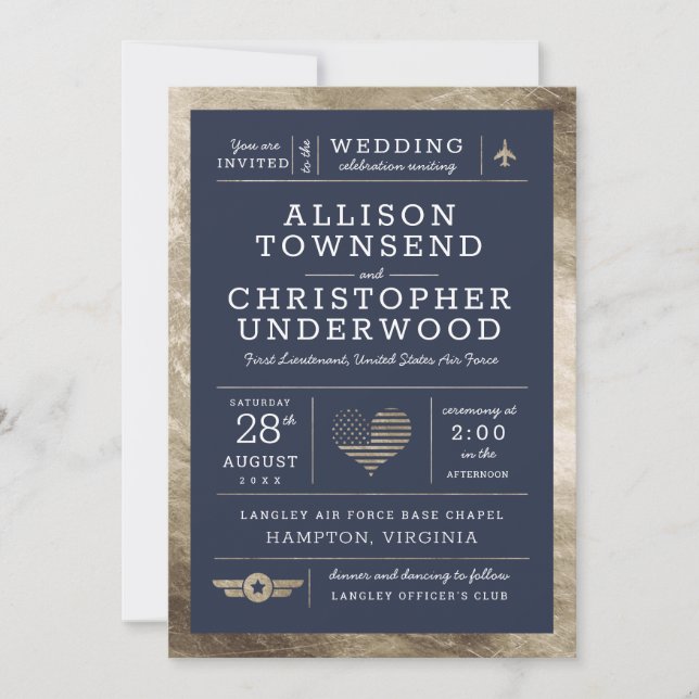 Patriotiska bröllopsstjärnor och ränder falsk guld meddelande (Framsida)