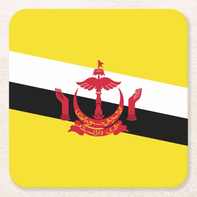 Patriotiska Brunei Flag Square Pappers Coaster Underlägg Papper Kvadrat (Framsidan)