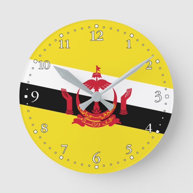 Patriotiska Brunei Flagga Rund Klocka (Framsida)