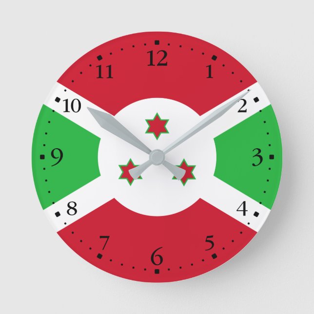 Patriotiska Burundis flagga Rund Klocka (Framsida)