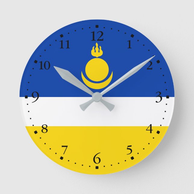 Patriotiska Buryatiaflaggan Rund Klocka (Framsida)