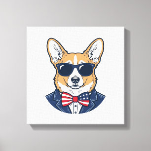 Patriotiska Corgi-solglasögon Vintage Vector Art_1 Canvastryck