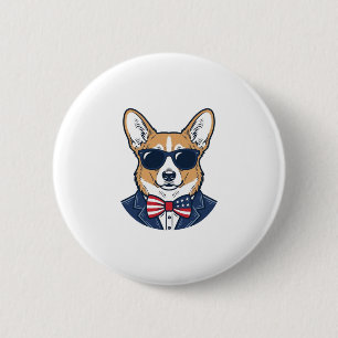 Patriotiska Corgi-solglasögon Vintage Vector Art_1 Knapp