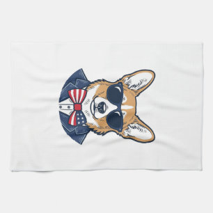 Patriotiska Corgi-solglasögon Vintage Vector Art_1 Kökshandduk