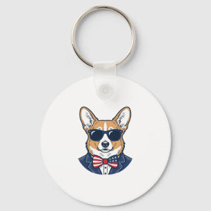 Patriotiska Corgi-solglasögon Vintage Vector Art_1 Nyckelring