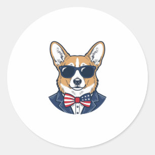 Patriotiska Corgi-solglasögon Vintage Vector Art_1 Runt Klistermärke