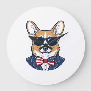 Patriotiska Corgi-solglasögon Vintage Vector Art_1 Stor Klocka