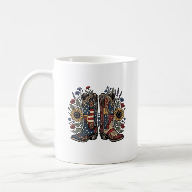 Patriotiska Cowboy Stövlar Solros Blommig Tröja De Kaffemugg (Vänster)