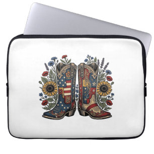 Patriotiska Cowboy Stövlar Solros Blommig Tröja De Laptop Fodral