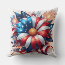 Patriotiska Daisy och Fireworks Kudde