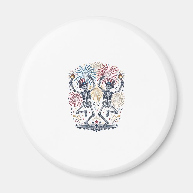 Patriotiska Dansande Skelett Fyrverkerier 4:e Juli Magnet (Framsidan)