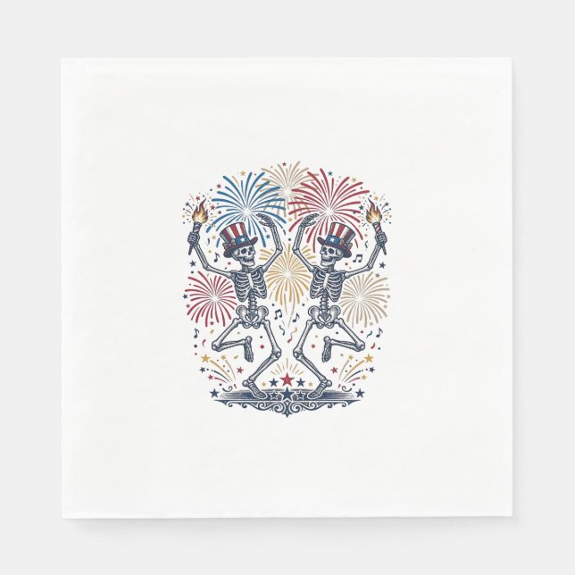 Patriotiska Dansande Skelett Fyrverkerier 4:e Juli Pappersservett (Framsidan)