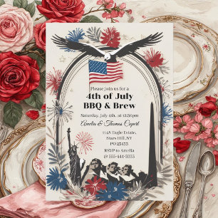 Patriotiska Eagle Fyrverkerier 4:e Juli Grillfest  Inbjudningar