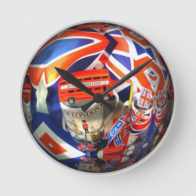 Patriotiska England London collage konst accessoar Rund Klocka (Framsida)