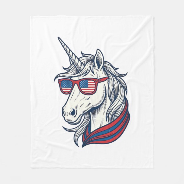 Patriotiska enhörningsflagg solglasögon Vintage Ve Fleecefilt (Framsidan)
