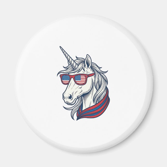 Patriotiska enhörningsflagg solglasögon Vintage Ve Magnet (Framsidan)