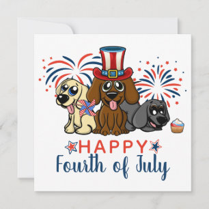 Patriotiska fjärde juli hundar fyrverkerier söta julkort