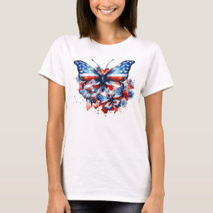 Patriotiska fjärilar, röda, vita och blå t shirt