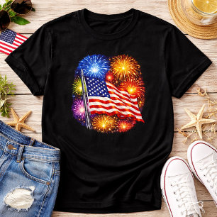 Patriotiska flaggfyrverkerier t shirt