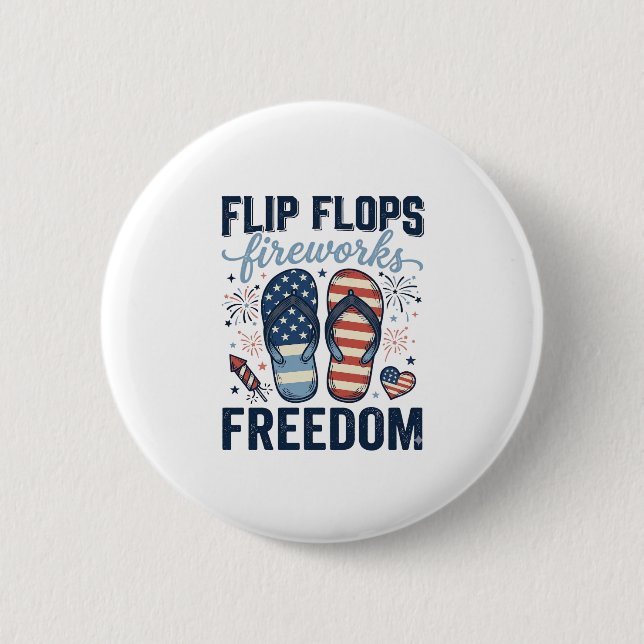 Patriotiska Flip Flops Eldshow Frihet Skjorta Desi Knapp (Framsida)