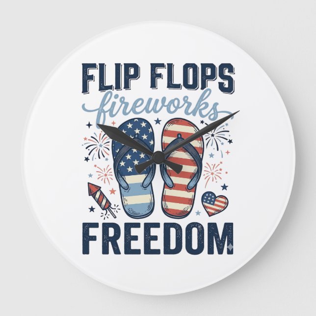 Patriotiska Flip Flops Eldshow Frihet Skjorta Desi Stor Klocka (Framsida)