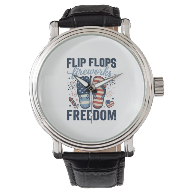 Patriotiska flip flops fyrverkeri frihet skjorta d armbandsur (Framsida)