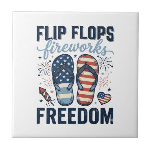 Patriotiska flip-flops fyrverkeri frihet skjorta d kakelplatta